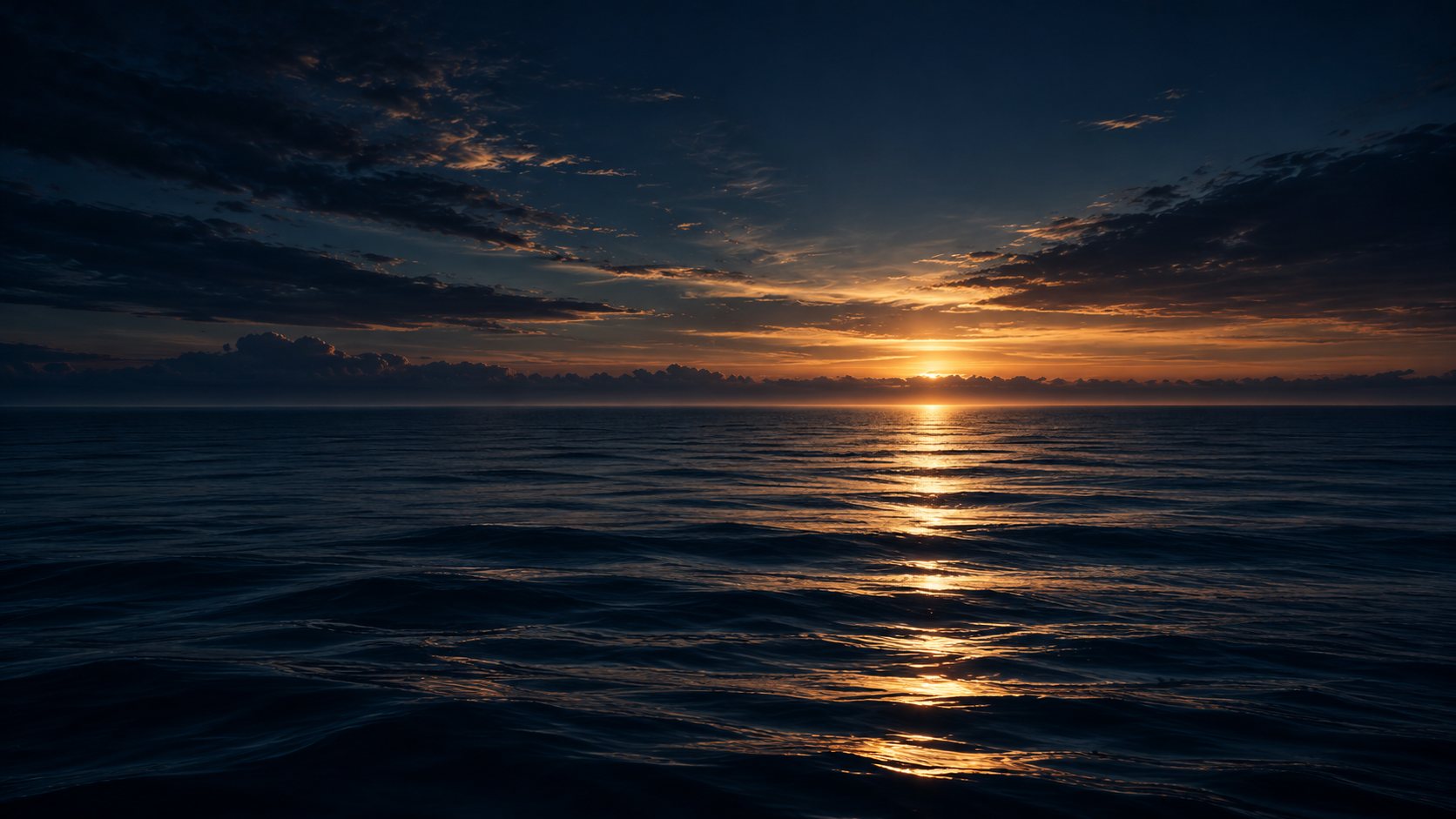 Dunkles Meer im letzten Abendlicht