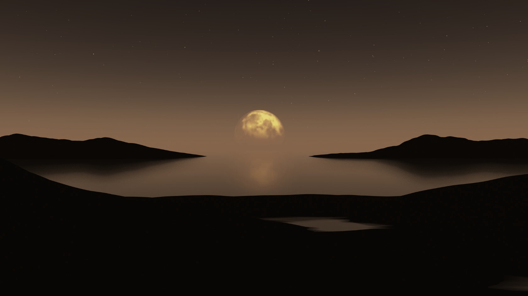 Ruhiger Mond über einem stillen See bei Nacht